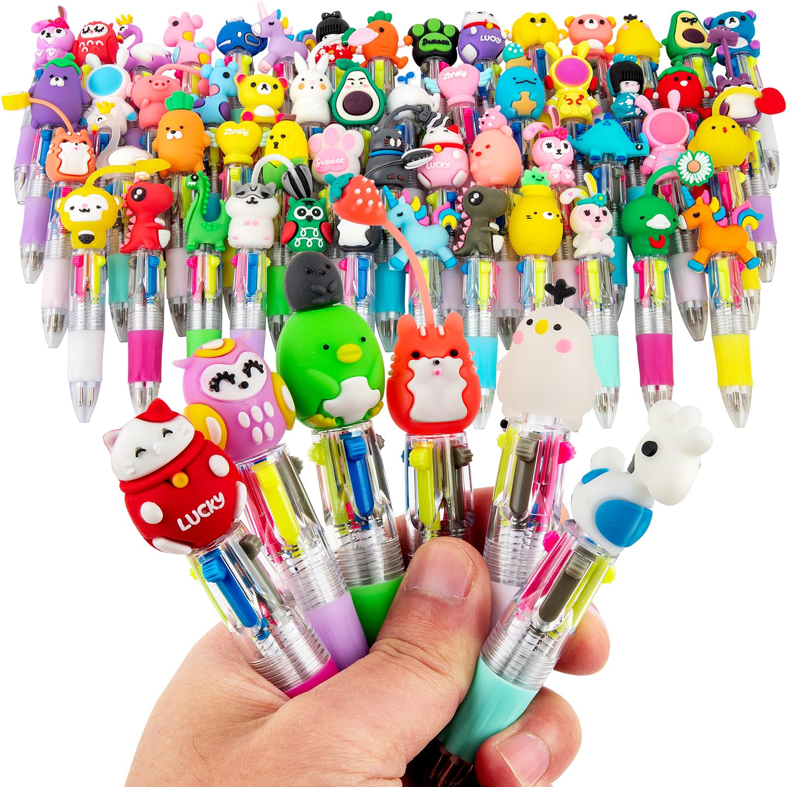 leyun Multicoloured Pens All in One - Fun Cartoon 4-Color Pen Set (60-Pack) - Party Bag Fillers for Kids Class Fifts for 60 Children