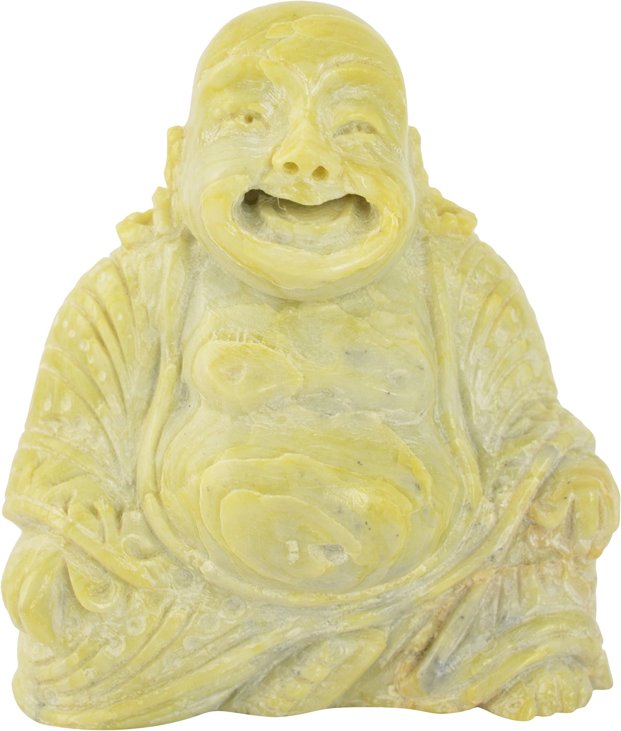 CRAFTED STUDIO Serpentine Stone Laughing Buddha Showpiece (4.7 cm x 2.2 cm x 5.1 cm, Ivory)