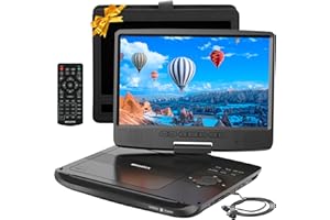 MEGATEK 12.5" Portable DVD Player with 10.5" Screen & Headphones, Car DVD Player for Kids with Headrest Mount, 6-Hour Battery