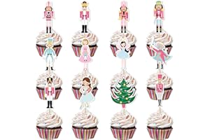 TEEPOLLY Pink Nutcracker Cupcake Toppers & Cake Toppers - Nutcracker Christmas Food Picks for Birthday Cake Supplies
