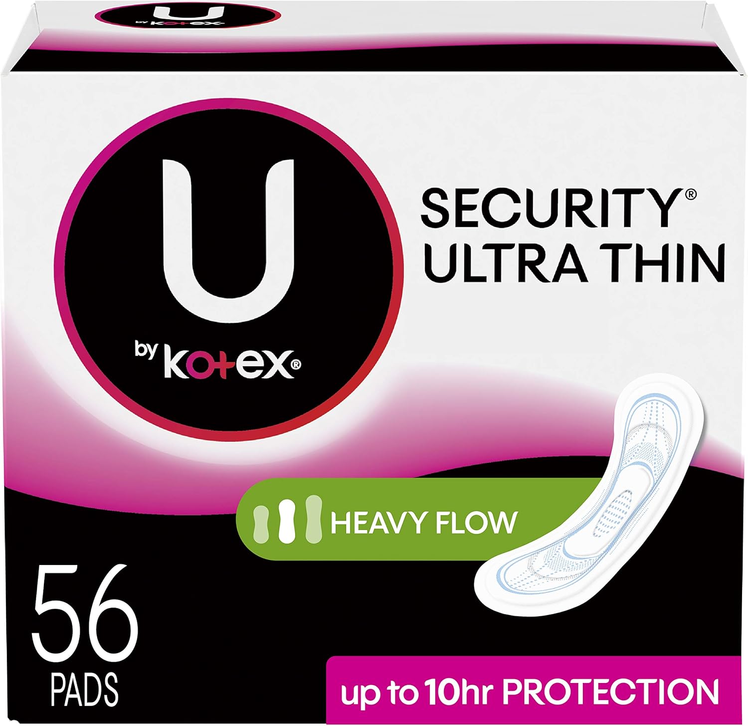 U by Kotex Security Ultra Thin Feminine Pads, Heavy Flow, Long, Unscented, 56 Count: Health & Personal Care