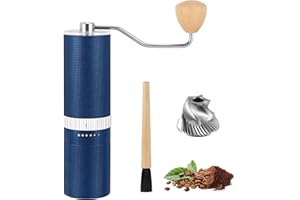 vzaahu Manual Coffee Grinder Blue Capacity 40g Stainless Steel Burr, Aluminum Shell, Brush, Carry Bag, Precise External Adjustable Setting, Double Bearing Positioning, Holiday Gift for Father, Husband