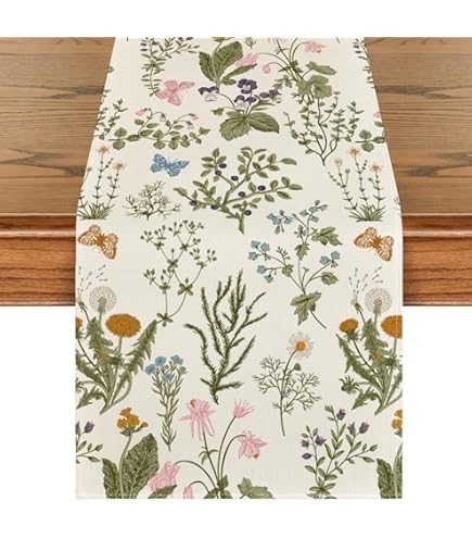 Caminos De Mesa Jbralid Camino De Mesa De Flores De Hortensias Con Mariposas Y Primavera, Verano, De Temporada, Decoración De Mesa De Granja Para El Decoración Cocina