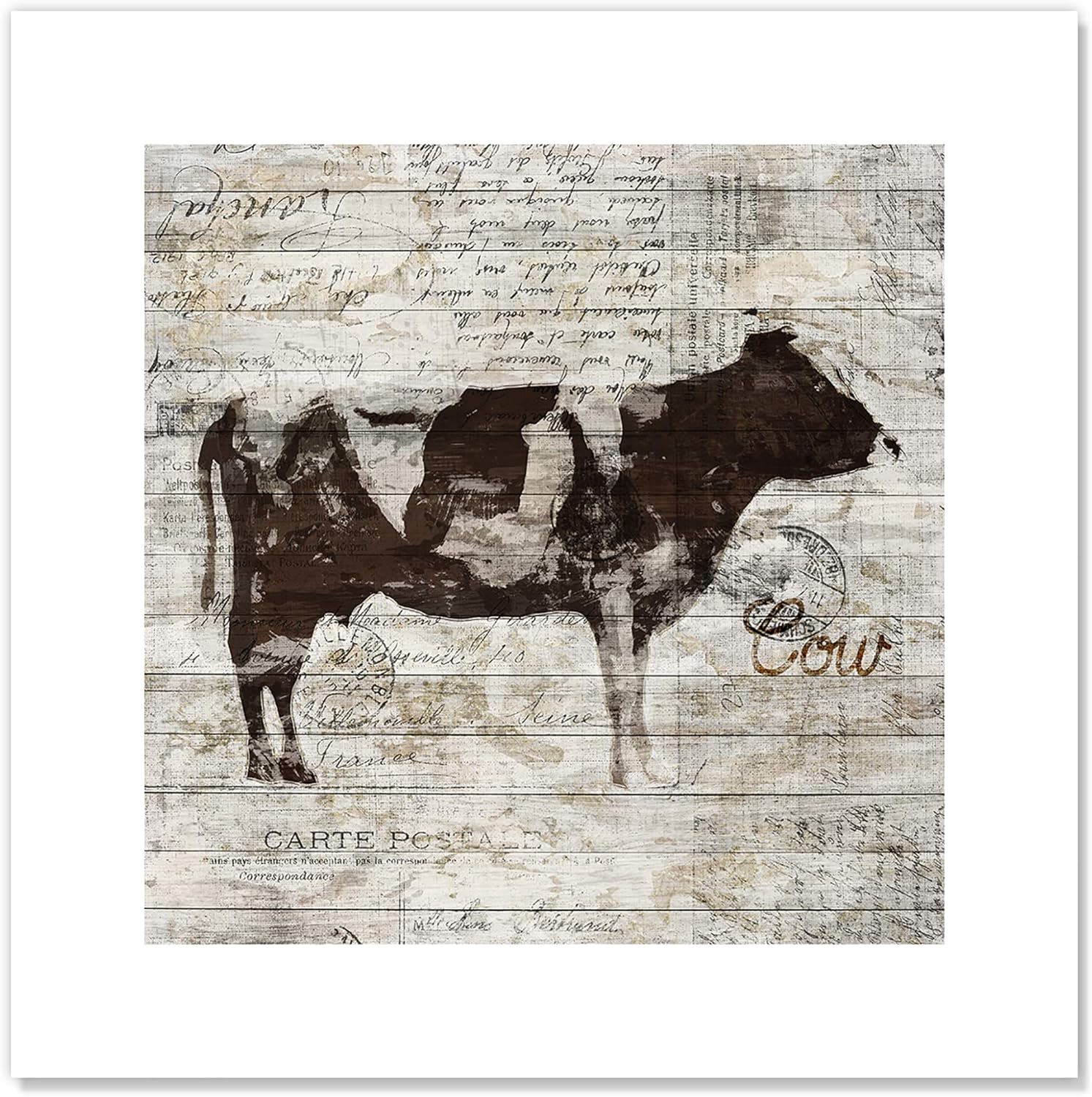 Casa Fine Arts Rustic Cow Country Wood Texture Farm Animal Wall Art