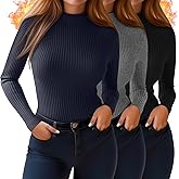 Sweetyweee 3 Pack Women's Plus Size Thermal Shirts Cotton Ribbed Long Sleeve T Shirts Mock Turtleneck Tops Base Layer Tee