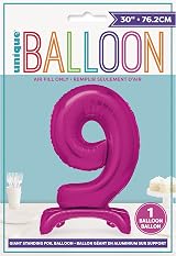 Unique Hot Pink Standing Number 9 Foil Balloon 30in Packaged view 2