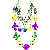afson 10 Pcs Mardi Gras Jumbo Ball Bead Necklaces Carnival Gold Purple Green Mardi Gras Beads Parade Holiday Party Supplies