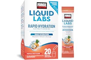 FORCE FACTOR Liquid Labs Electrolytes Powder, Hydration Packets to Make Electrolyte Water with 5 Essential Electrolytes, Vitamins, Minerals, and Antioxidants, Tropical Fruit Flavor, 20 Stick Packs
