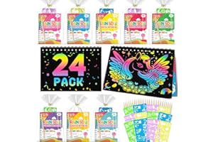 FEREDO KIDS Kids Art Party Favors Gifts: 24 Pack Rainbow Scratch Art Notebook Paper Birthday Party Favor Toy Girls Boys Art Craft Kit Bulk Classroom Goodie Bags Gift Stocking Stuffers Halloween
