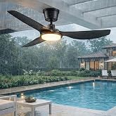 Newday 52 Inch Black IP66 Waterproof Outdoor Ceiling Fan with Light Remote | 3CCT dimmable LED, 9000CFM quiet DC, weatherproof heavy-duty airflow, high wind cooling for gazebo, patio, porch, pergola