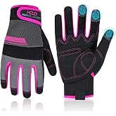 HANDLANDY Work Gloves for Women, Breathable Leather Gardening Glove for Yard Maintenance, Hand Protection with Touch Screen