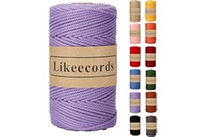 Likeecords Cotton Macrame Cord 3mm x 100m, 3 Strand Twisted, Macrame Rope, Macrame String Cotton Yarn, Macrame Yarn (Purple)