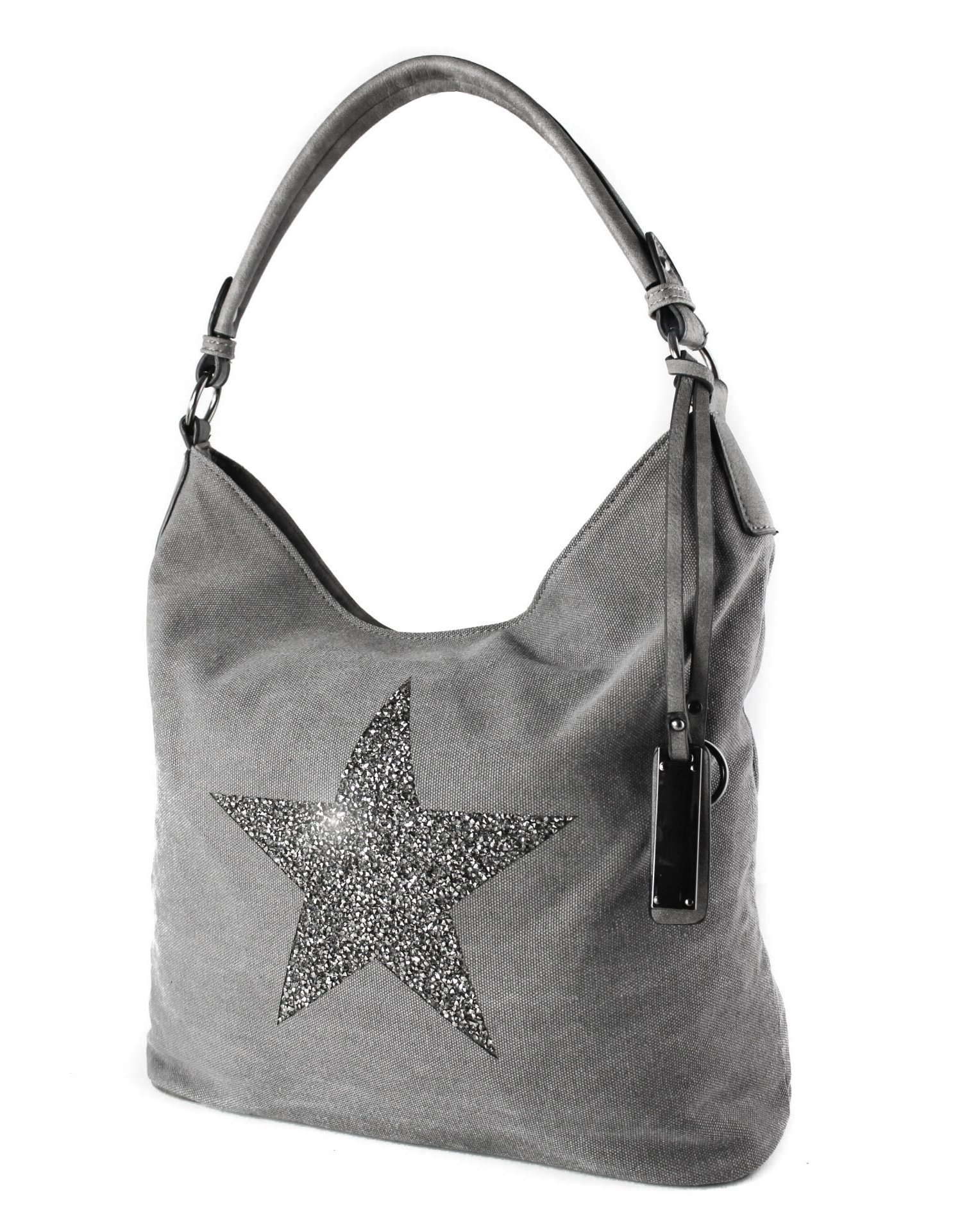 RedFox Sparking Rhinestone Embellished Star Canvas Shoulder Bag/Tote Shopper Large Size 35x30x14 cm