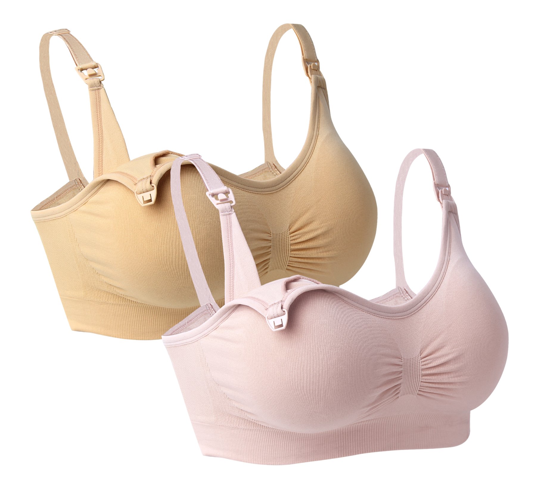 iLoveSIA Womens Maternity Nursing Bra 2Pack Beige+Pink L Fit 34CD 36BC 38AB