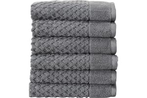 GREAT BAY HOME Dark Grey Bath Towels - 100% Cotton 6 Pack 26x16 Hand Towel Set - Absorbent, Durable, Quick-Dry Towels for Bathroom - Low-Twist, Two-Ply Decorative Towels (Dark Grey)
