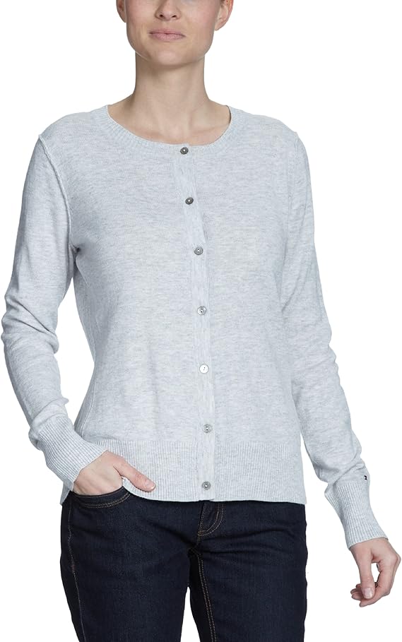 Tommy Hilfiger Women's Tiffin Crew Neck Cardigan UK 12 Light Grey Heather : Amazon.co.uk: Clothing