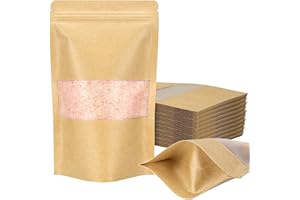 Blisstime Stand Up Pouches, 50 Pack Kraft Paper Bags with Matte Window and Tear Notch Resealable Bags for Small Business Home Use (4 x 6.5 Inches)