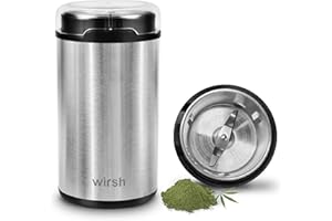 Herb Grinder-Wirsh Electric Spice Grinder with 4.2 oz. Stainless Steel Removable Bowl, Coffee Grinder with 200W Motor for Herbs,Spices,Coffee Beans,Nuts,Grains,One Press Operation with Pollen Catcher
