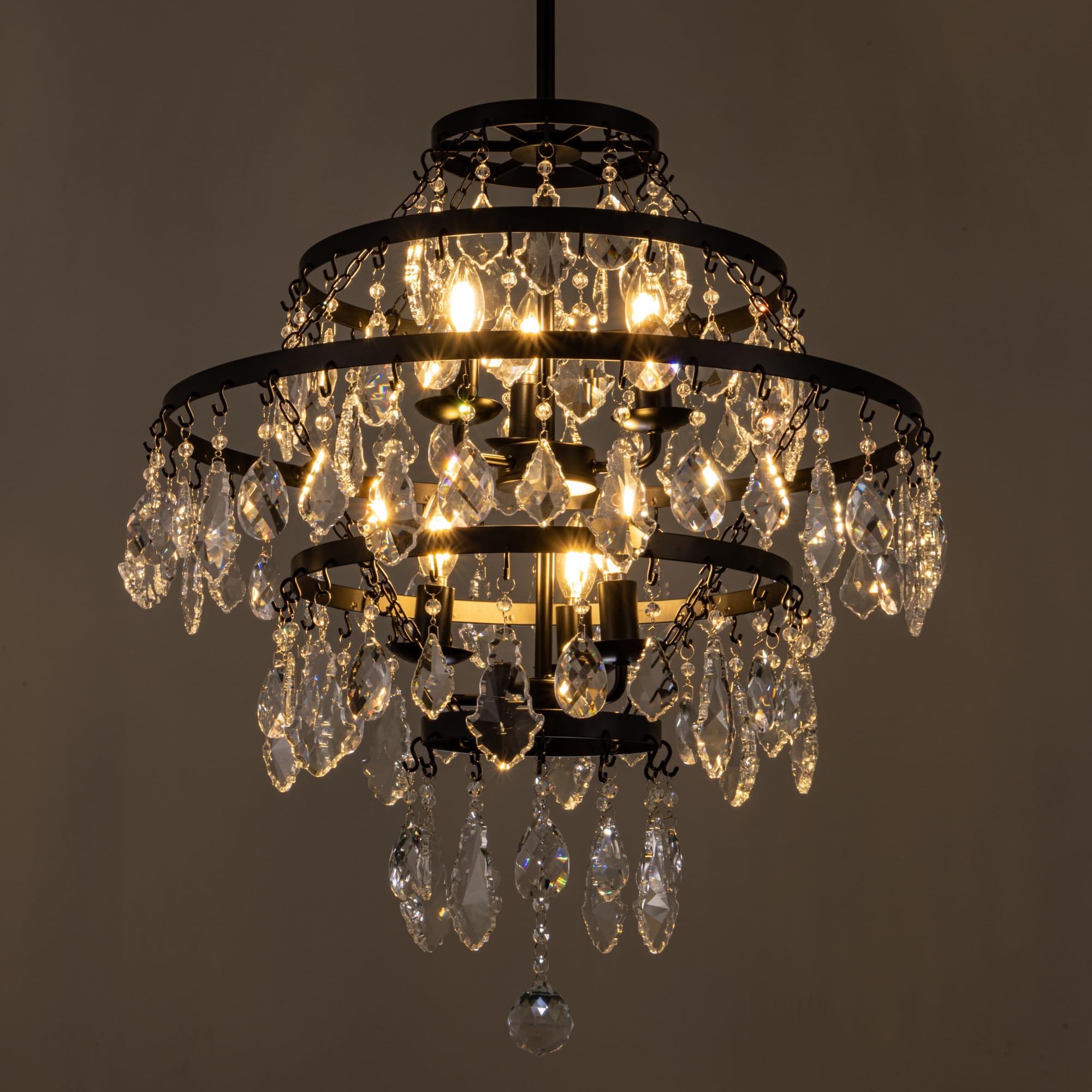 TOCHIC Crystal Chandelier, 6 Lights Large Black Crystal Chandelier ...