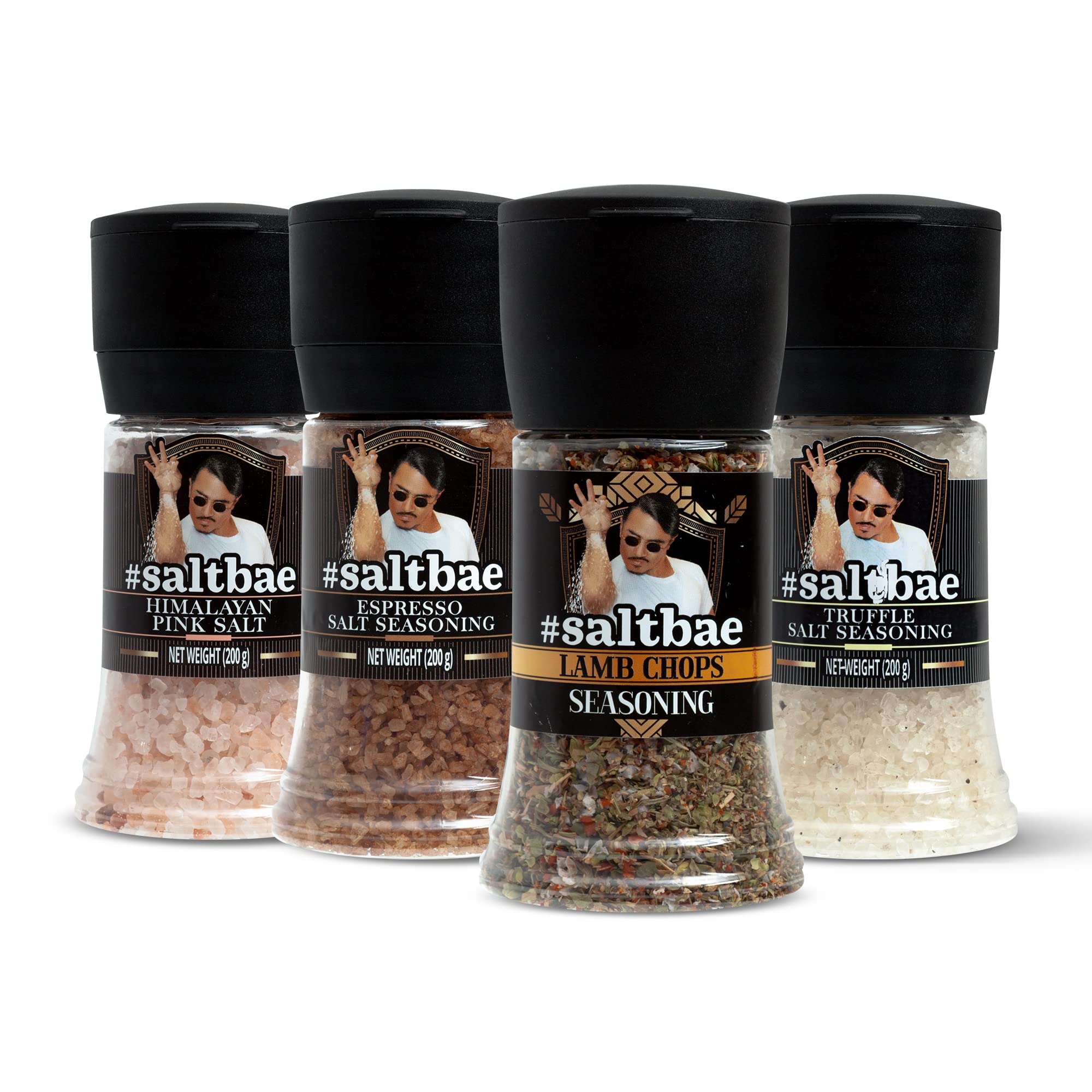 SaltBae Dubai Salt & Seasonings gourmet set – 4 pcs high quality seasonings for any cook or grillmaster - ideal as giftset for a BBQ party - create your steak in Dubai style