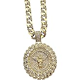 GIFTS INFINITY Iced Out Angel Medallion Pendant with Cuban Chain – Gold Tone – CZ Studded Bling Hip-Hop Necklace for Men