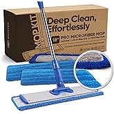 18&rdquo; Pro Microfiber Hardwood Floor Mop - Cleans Floor in Seconds | Dust &amp; Wet Mopping | Hardwood, Tile, Laminate &amp; Vinyl with 3 Washable Pads, No Buckets Needed with Deluxe Household Mop