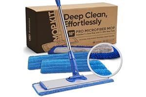 MICROFIBER WHOLESALE 18” Pro Microfiber Hardwood Floor Mop - Cleans Floor in Seconds | Dust & Wet Mopping | Hardwood, Tile, Laminate & Vinyl with 3 Washable Pads, No Buckets Needed with Deluxe Household Mop