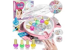 BATTOP Kids Nail Polish Set for Girls, Kids Nail Kit with Organizer Nail Dryer、Polish 、Stickers、Gems and Filer - Ideas Gift for Girls 6 7 8 9 10 11 12 - Dress-Up Toy