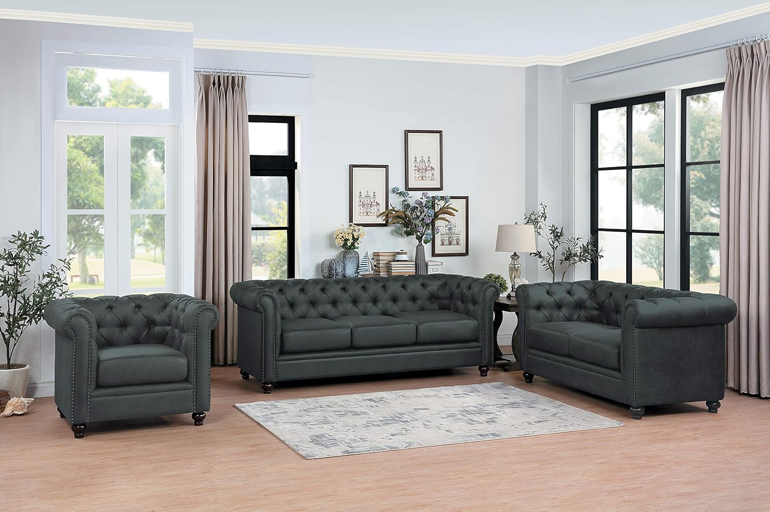 Amazon Com Homelegance 3 Piece Microfiber Sofa Set Gray Kitchen