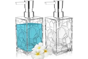 Bambeav 2 Pack Clear Rust Proof Soap Dispenser, Acrylic Plastic Hand Soap Dispense, Refillable Lotion Dispenser Set for Bathr