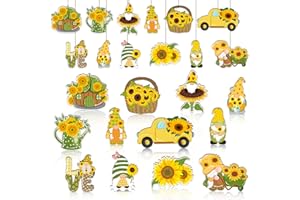 VABAMNA Summer Tree Decorations Sunflower Ornaments - 36pcs Sunflower Gnome Wooden Decor with Rope for Summer Home Tree Hanging Decorations