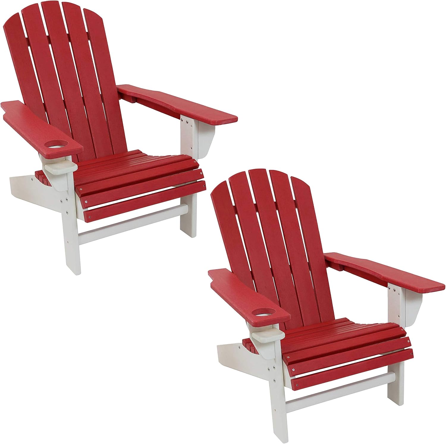 Sunnydaze All-Weather Red/White Outdoor Adirondack Chairs with Drink Holders - Set of 2 - Heavy Duty HDPE Weatherproof Patio Chair - Ideal for Lawn, Garden, and Around The Firepit: Kitchen & Dining