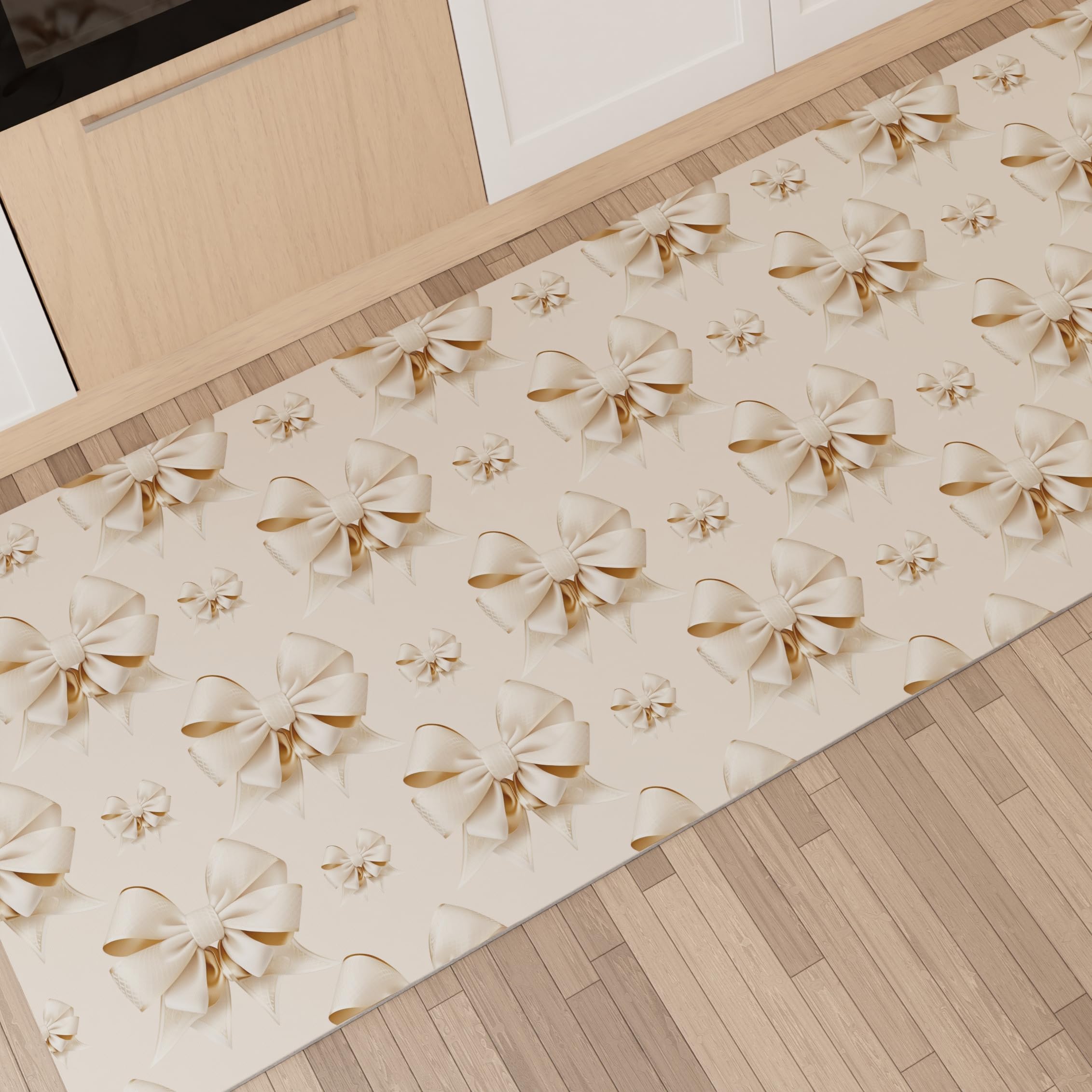 Petti Artigiani Italiani - Beige Bow Kitchen Runner, Non-Slip, 100% Made in Italy, Size 52 x 280 cm