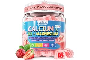 NEXTDIA Kids Calcium Gummies + D3 & Magnesium for 4+, with Calcium Citrate Calcium Gluconate, Calcium Lactate, Probiotics & Prebiotics for Children Bone Health,Muscle Support,Digestive Health,Sugar Free 60Cts