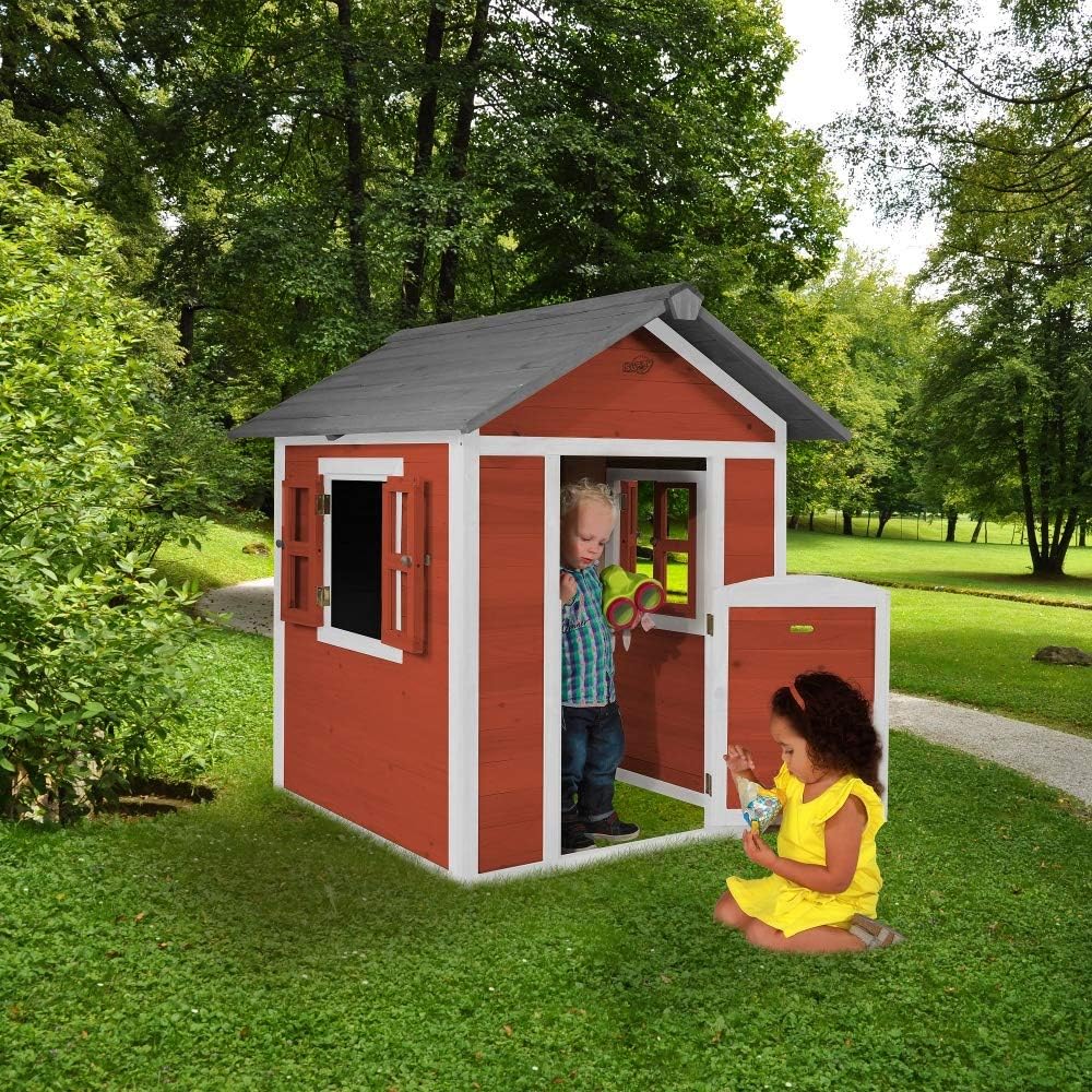 Beauty Scouts Holzspielhaus Sun 102x94x133cm Aus Zedernholz In Rot Weiss Kinder Spielhaus Kinderspielhaus Modern Spitzdach Schwedenhaus Stil Gemutlich Amazon De Garten