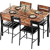 IRONCK Dining Table Set for 4, Rustic Brown | Wood Kitchen Table with Upholstered Chairs for Kitchen Room and Small Spaces