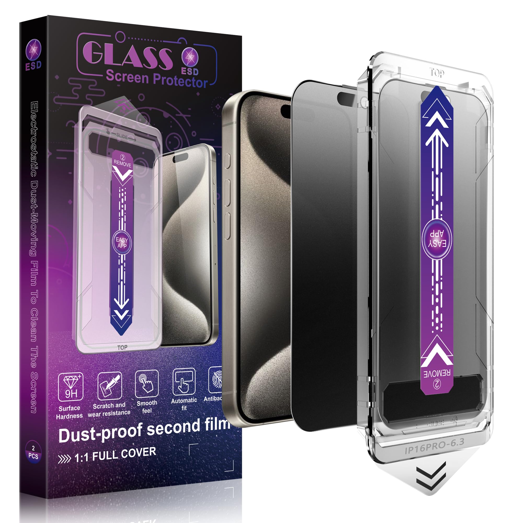 Photo 1 of SHANG PIN JIA 2 Pack Matte Privacy Screen Protector for iPhone 17&16 Pro 6.3-Inch Auto Dust Removal, No Bubbles,Anti-Spy Tempered Glass Film, Easy Installation