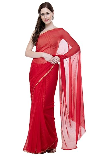 Women's Chiffon Saree With Blouse Piece (23_Red)