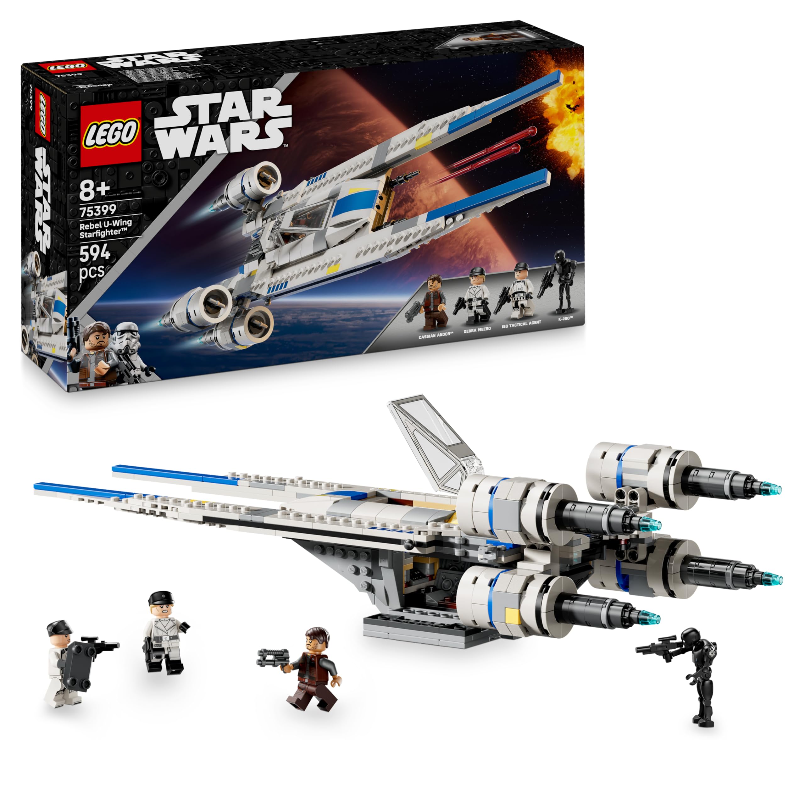 LEGO Star Wars 75399 U-Wing Starfighter Ribelle - Astronave Giocattolo da Costruire con Funzione Swing-Wing, 3 Minifigure e 1 Droide K-2SO - Regalo per Bambini da 8 Anni Fan della Stagione 2 di Andor