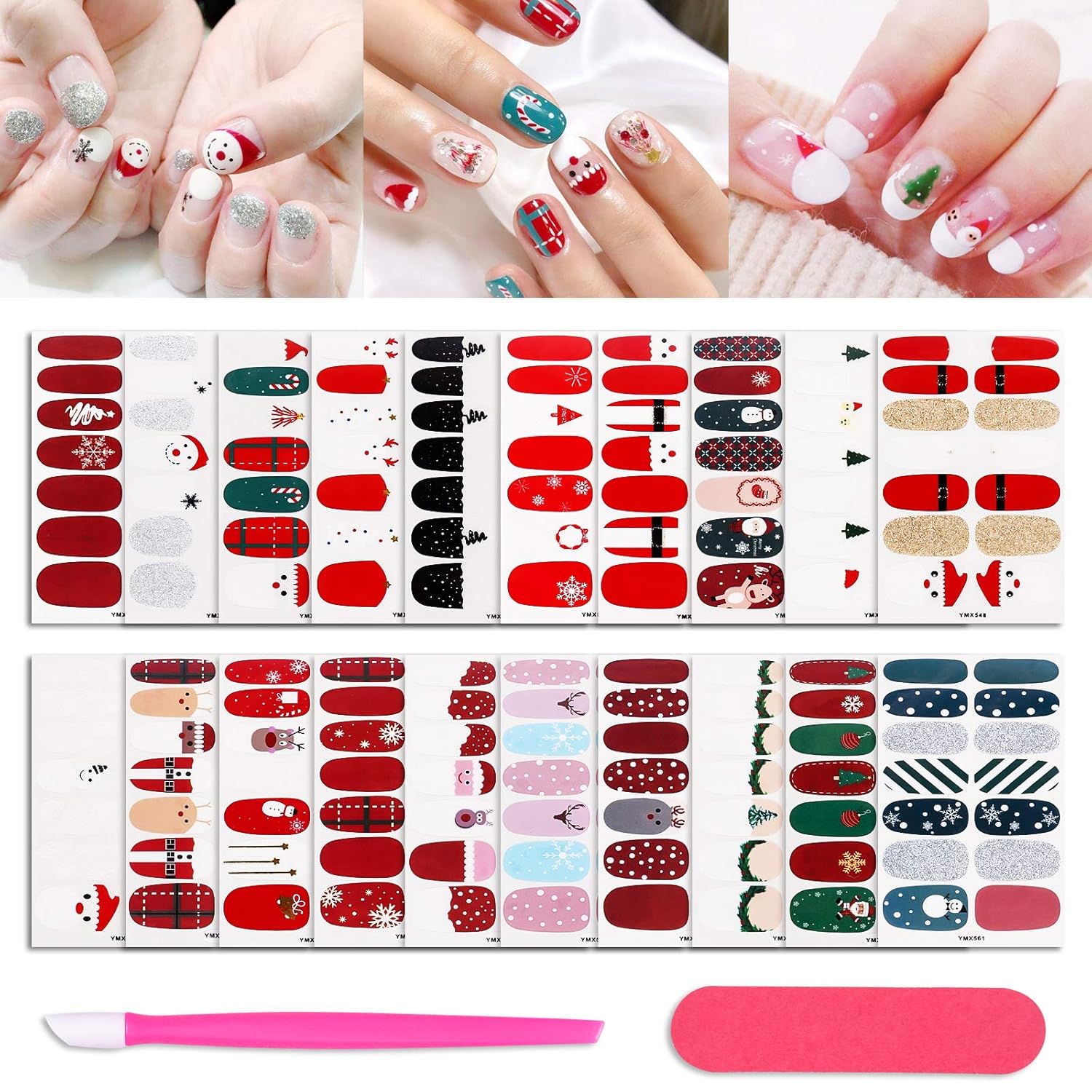 Amazon.com: 20 Sheets Soild Color Christmas Gel Nail Strips Cute Nail