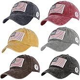 ANLIOTO 6 Pcs American Flag Baseball Caps, Patriotic American Flag Hat Washed US Flag Hats for Men Women Teens Black