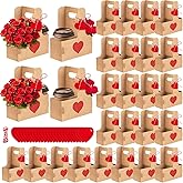 Moonld 24 Pcs Valentines Day 2 Cup Drink Carrier Paper Flower Bouquet Gift Bags with Handle Disposable Drink Carriers Kraft Drink Carrier with Handles for Valentine's Day Gifts Birthday Party Favors