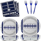 Qyeahkj 25 Guests Cowboys Football Party Plates and Napkins Supplies American Football Team Platters Tableware Set Touch Down Blue & White Decor Favors for Football Fans Boy Sports Team Theme Party