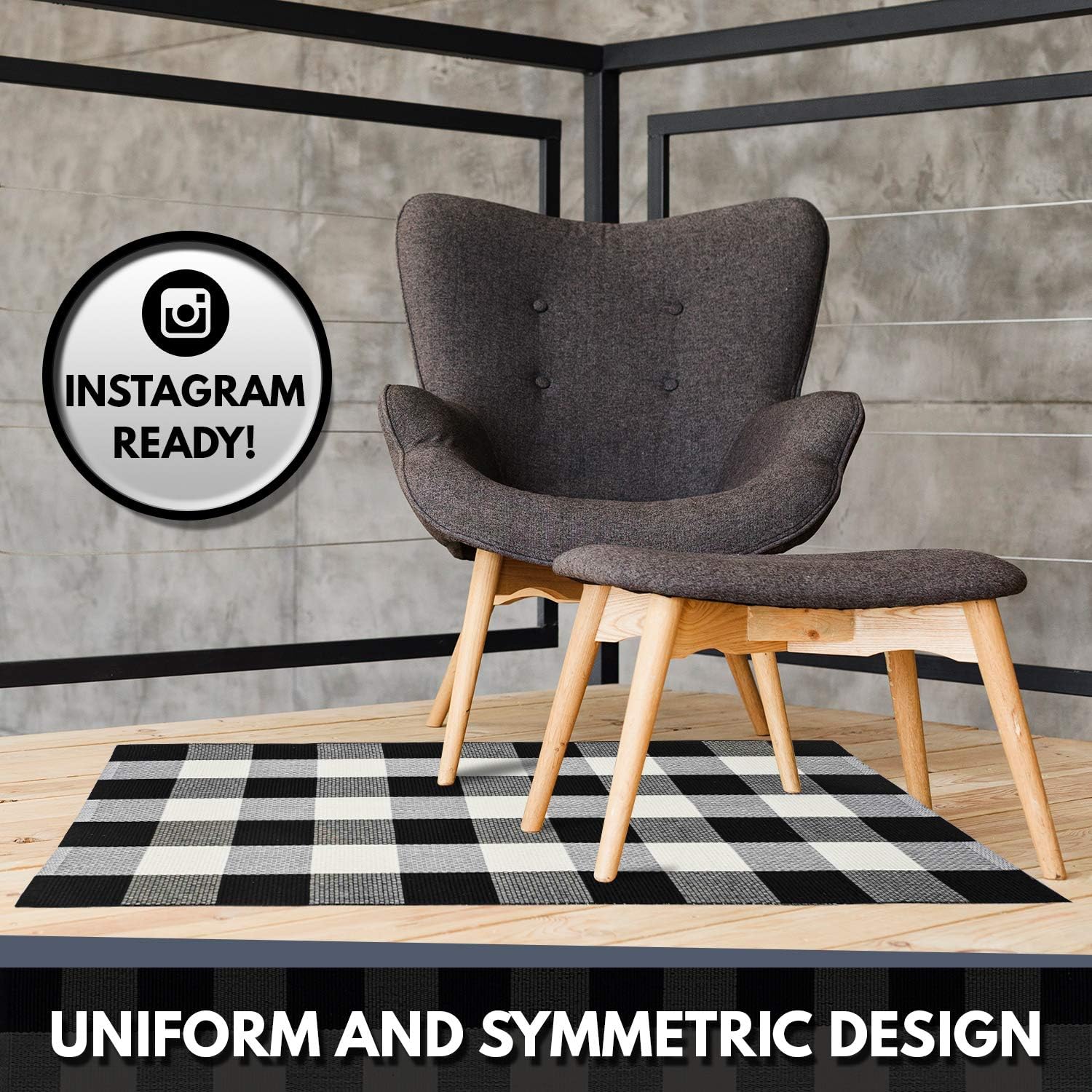 NANTA Cotton Buffalo Plaid Check Rug 27.5 x 43 Inches Washable Woven Outdoor Rugs for Layered Door Mats Porch/Kitchen/Farmhouse Black and White: Kitchen & Dining