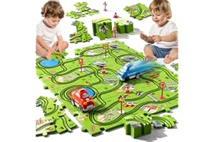 Beby Buty 48PCS Puzzle Race Track Car Set for Toddlers Kids Boys, Toddler Toys Gifts for 3 4 5 Year Old Boys and Girls, Floor Puzzle Tracks Car Toys for Ages 3-5 4-6
