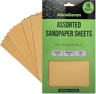 AbraGoren Sandpaper Sheets 10pk Mixed Grit Wood Walls Fine Medium Coarse