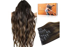 DOORES Clip in Hair Extensions Human Hair Extensions, Balayage Dark Brown to Chestnut Brown 120g 7pcs 18 Inch Real Human Hair Extensions Clip in Straight Remy Silky Weft