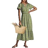 ANRABESS Women's Summer Short Sleeve Maxi Dress 2025 Casual V Neck High Waist A-Line Flowy Loose Tiered Boho Long Dresses