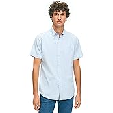 Brooks Brothers Men's Short Sleeve Button Down Washed Cotton Seersucker Stripe Sport Shirt, Blue Stripe, Large