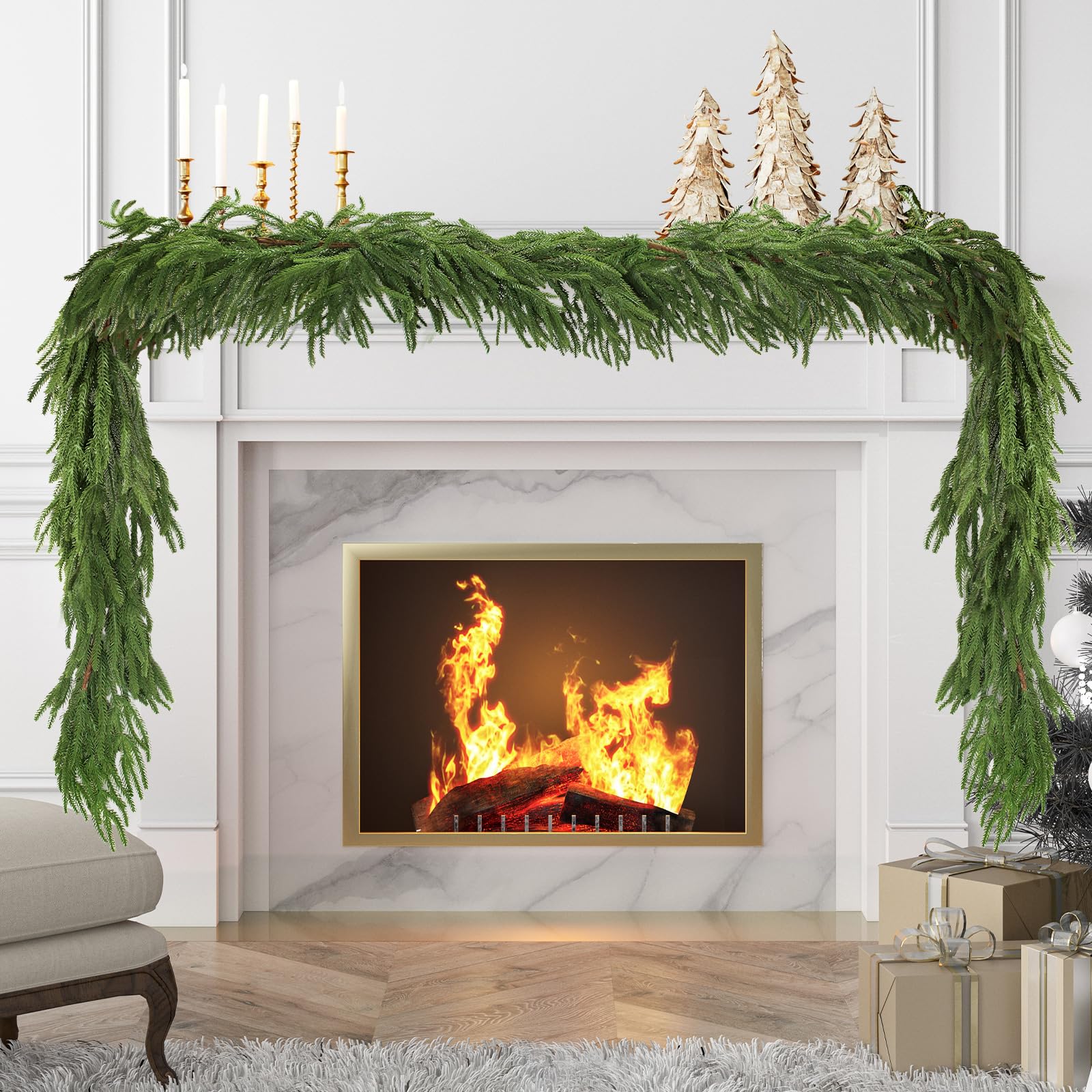 Photo 1 of 1 Pcs 6 Ft Artificial Norfolk Pine Garlands, Real Touch Christmas Pine Garland, Green Artificial Greenery Garland for Table, Mantle, Wall, Indoor, Outdoor Christmas Decorations